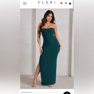 CLUBL London bottle green maxi/prom dress